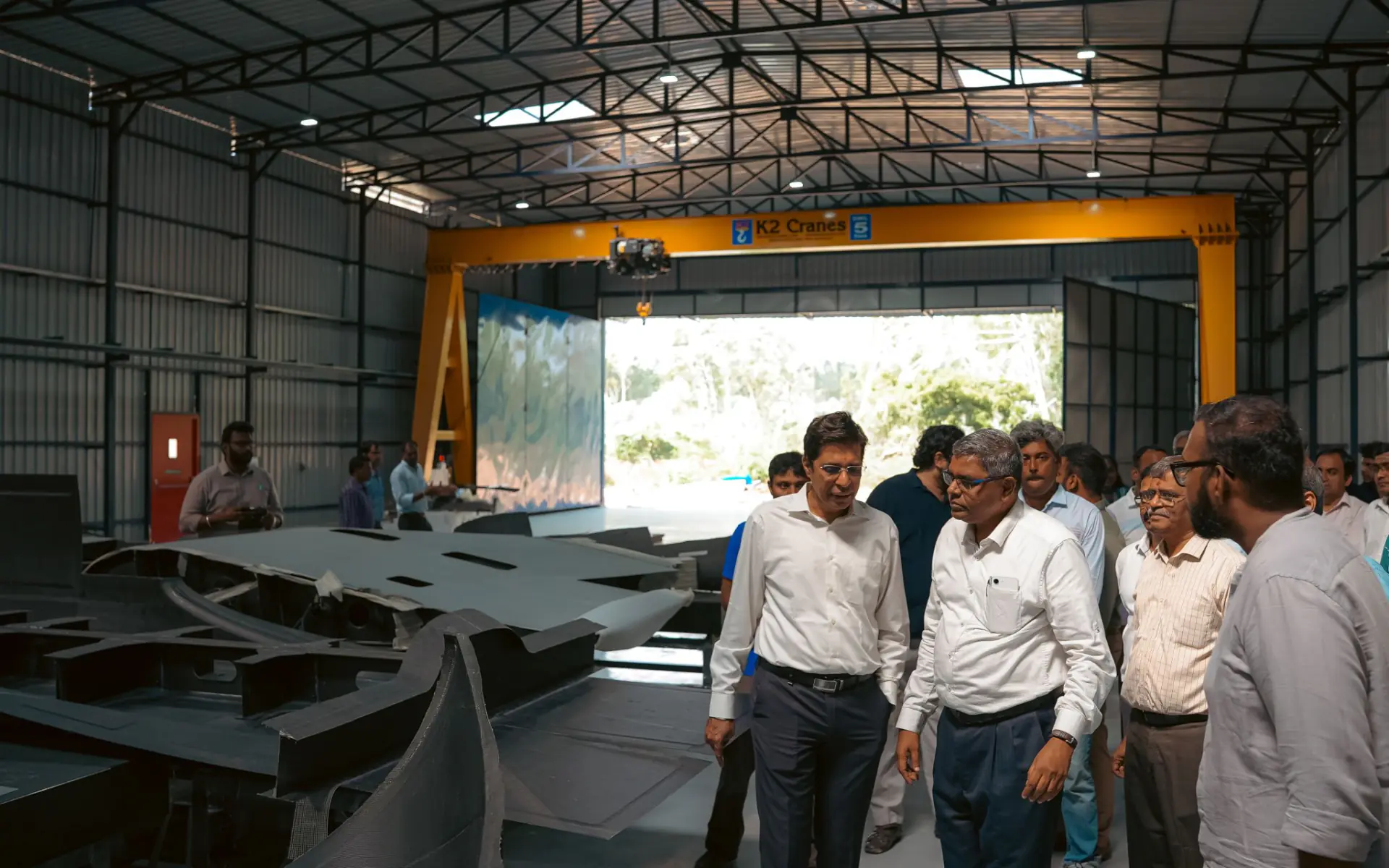 The ePlane leadership team on the shop floor
