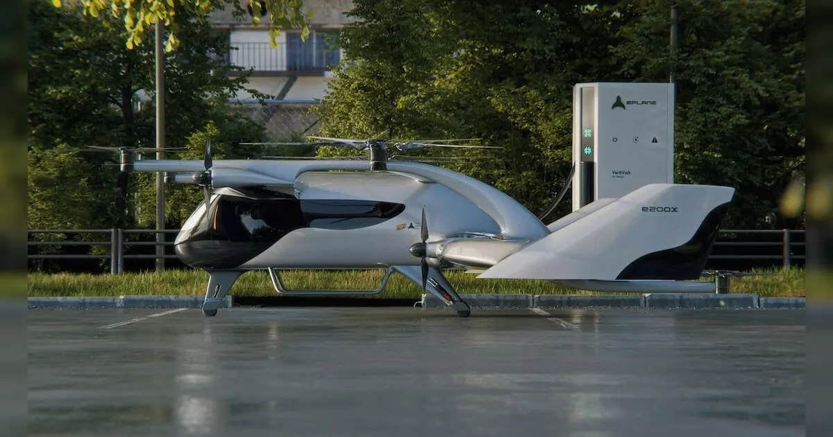 An eVTOL air taxi over the city